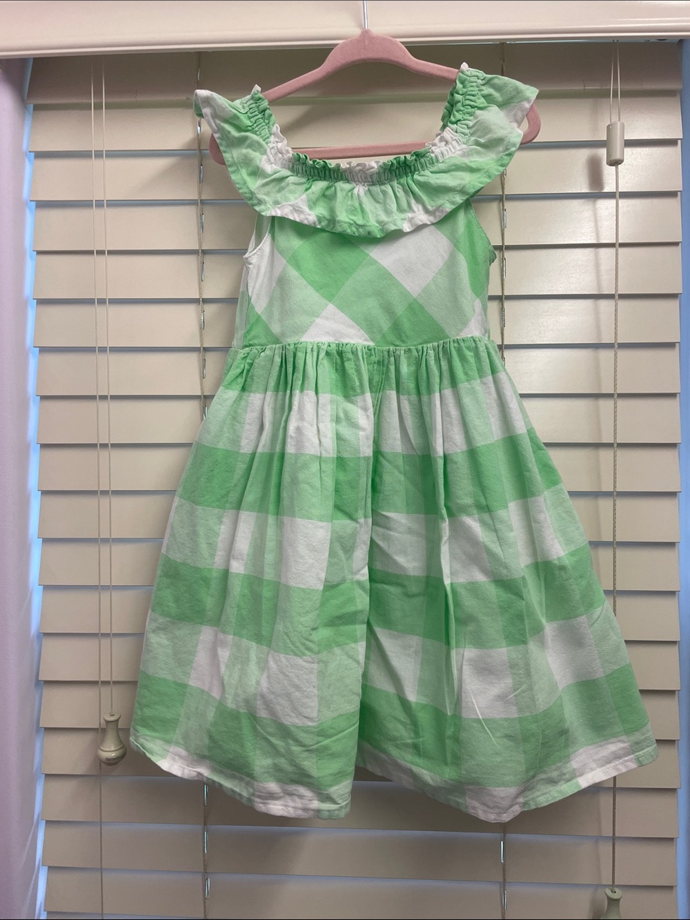 Cat & Jack Green and White Gingham Ruffle-Trim Dress